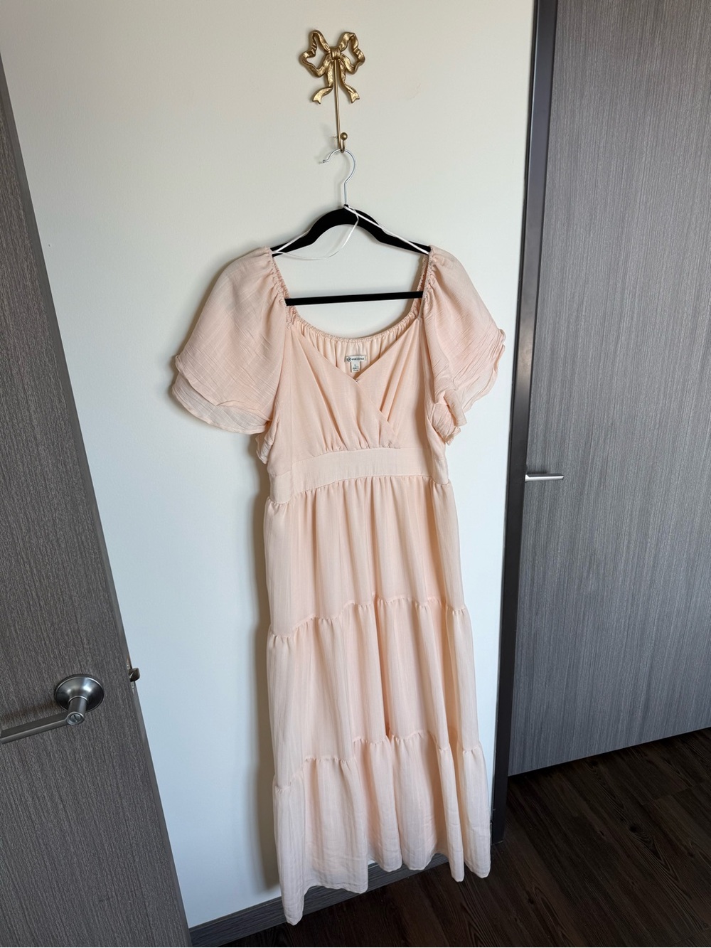 Blush Pink Tiered Maxi Dress with Flutter Sleeves